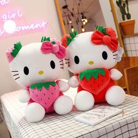 Kawaii Hello Kitty Plush Stuffed Toys Strawberry KT Cat Pillow Dolls Children's Birthday Gift Home Decoration Animal Doll