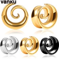 Vanku 2pcs New Stainless Steel Simple Spiral Saddle Ear Tunnel Plugs Expander Stretchers Gauges Earrings Piercing Body Jewelry