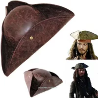 Captain Hat Pirate Hat Jack Sparrow Cosplay Vintage Faux Leather Button Masquerade Party Men Women Tricorn Hat Pirates Cap