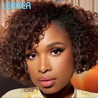 Lekker Brown Short Afro Kinky Curly Bob C Part Lace Front 100% Human Hair Wigs For Women Brazilian Remy Hair Glueless Color Wigs