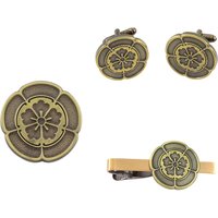 Vintage Japanese Oda Mokko Kamon Flower Lapel Pin Cufflinks Tie Clip Set Retro Bronze Brooch Men'S Formal Suit Accessories Gift