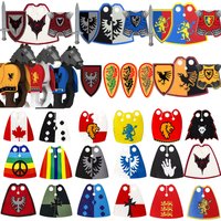 MOC Medieval Building Blocks Knights Camouflage Black Eagle Red Lion Crow Cloak Armor Warhorse Sheild Waffen Accessories Bricks