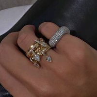 High Quality New Fashion Cubic Zirconia Multiple Layers Stackable Rings For Women Girls Unique Geometric Design Party Jewelry