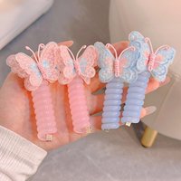 2PCS New Elastic Telephone Wire Line DIY Butterfly Ponytail Holder Phone Cord Straight Hair Tie Double Ponytails