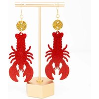 Sparkling pink crayfish earrings with exaggerated personality, acrylic versatile accessories, earrings for women