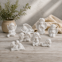 Cute Cupid Angel Figurine Set of 8 Romantic White Resin Sculpture Shabby Chic Statue Guardian Angel Memorial Gift Living Room De