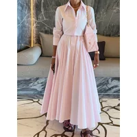 Women's Spring Pink Shirt Skirts Set Elegant Turndown Collar Single-breasted Shirts High Waist Midi Skirt 2 Piece Sets Women