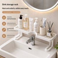 Faucet Storage Rack, No-Drill Washbasin Organizer, Bathroom Sink Corner Shelf, Countertop Draining Rack