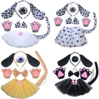 Kids Plush Puppy Cartoon Spotted Dalmatian Animal Dog Headband Bow Tail Dress Up Outfit Carnival Arty Cosplay Costume Halloween