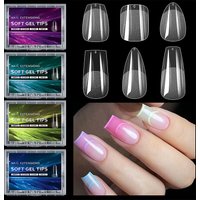 Luxury False Nail Tips Soft Gel Fingertip Semi-matte Capsules Almond French Coffin Full Cover Artificial Fake Nails Extension