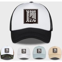 JESUS Cross-Print Sponge Mesh Cap: Unisex Mesh Back, Adjustable Strap, Casual Retro Sun Hat