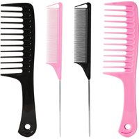 4PCS Wide Tooth & Rat Tail Hair Combs Set for Men & Women(Black+Pink)