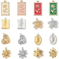 3pcs/Lot 316l Stainless Steel French Geometric Flower Enamel Square Charms Rose Heart Daisy Necklace DIY Small Pendant