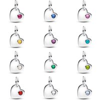 New Sparkling Zircon Love pendant Month birthstone series 925 silver beads Fit Original DIY bracelet necklace accessories amulet