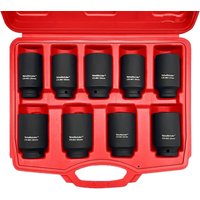 9Pcs 1/2" Drive 6 Point Pneumatic Axle Nut Hub Air Impact Deep Socket Set 29-38mm Adapter Wrench Garage Hand Tool Red Case