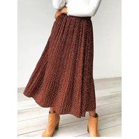 White Dots Floral Print Pleated Midi Skirt Women Elastic High Waist Side Pockets Skirts Summer 2023 Elegant Female Bottom