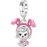 PANPOKI 925 Sterling Silver Rabbit Baby Cartoon Character Bead Original Pendants Bracelet Necklace Charm Jewelry Party DIY Gift