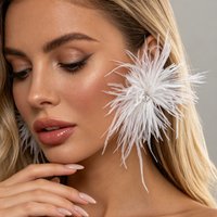 Ingemark 6 Colors Elegant Multicolor Feather Stud Earrings for Women Vintage Piercing Large Earrings Banquet Wedding Ear Jewelry