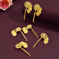 A Pair Of Golden Coin & Crystal Hair Pins Retro Ethnic, Hollow-Carved. For Dance, Bride Hairstyling & Outfits—Luxurious Charm