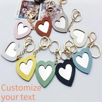 Customized Yellow Gold Color Key Chain Makeup Mirror Keychain with Personalized Logo Heart Keyring Pendant Mother's Day Gift