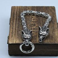 Stainless Steel King Chain Viking Wolf Head Norse Rune Bracelet Amulet Bracelet for Men