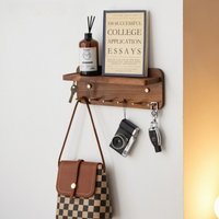 Key Holder Wall Mount for Home Organization Wooden Key Holder for Wall with 4 Hooks & Floating Shelf Stylish Home Decor Solution