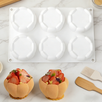 6 Cavity Inverted Flower Mousse Cake Mold Chocolate Dessert Pudding Mold Round Flower Dessert Mold DIY Aromatherapy Candle Mold