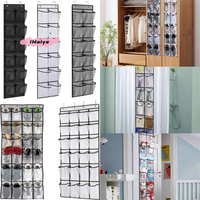 Wall-Mounted Shoe Organizer 12/24 Grids Fabric Closet Bag Storage Rack Mesh Pocket Clear Hanging over the Door Cloth Storage Box