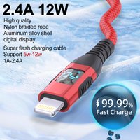 1PC Ultra Fast Charging USB To Lightning Cable with LED Dynamic Display Durable PVC Nylon Round Blue High Speed Data Transfer