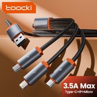 Toocki 3-in-1 USB Cable To Type C Micro iP Port Fast Charging For iPhone 14 13 12Pro Max Samsung Xiaomi Huawei Airpods Data Cord
