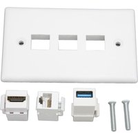 HD Multimedia Interface Wall Plate Solder Free CAT6 USB3.0 HD Multimedia Interface 3 Port Wall Plate Outlet