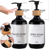 Black Soap Dispenser Set Kitchen Hands and Dish Soap Pump Dispenser Bathroom Hand Soap Bottle with Waterproof Label Sticker