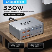 Stacja ładująca ASOMETECH 330W GaN z 10 portami PD3.0 PPS QC3.0 USB Type C Szybka Ładowarka do Macbook Pro iPhone 17 16 Pro Max Samsung Macbook Laptop Tablet