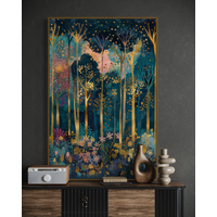 Enchanted Reverie: Gustav Klimt Inspired Magical Forest Art - Luxury Wall Art for Autumnal Home Decor and Coquette Room Styling