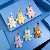 New Bowknot 3D Rabbit Plush Keychain, Cute Fluffy Bunny Keyring for Girls, Soft Stuffed Car Key Ring, Backpack Bag Pendant Gift