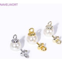 4MM 18K Gold Plated Flower Cup Pearl Pendant Mounting Connectors With Cap And Peg For DIY Jewelry Making Accessories Wholesale