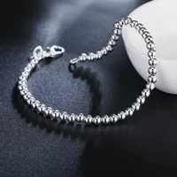 925 Sterling silver Classic 4MM round beads chain Bracelets for women Wedding party Wild Christmas Gift fashion Jewelry