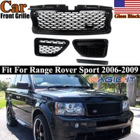 Magickit Grille Assembly For 2006-2009 Range Rover Sport Honeycomb Front Bumper Grill Side Fender Air Vent Glossy Black Body Kit