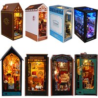 DIY Wooden Book Nook Miniatures Shelf Insert Dollhouse Building Bookshelf Bookend Home Decoration Doll Houses Toys For Xmas Gift