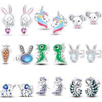 925 Sterling Silver Rabbit Animal SeriesStud Earrings Zircon For Women Exquisite Daily Wear S925 Jewelry Accessories Party Gifts