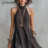 Summer New Boho Dress Fashion Simple Halter Neck Sleeveless Loose Fit Long Dresses Women's Casual Solid Pockets Flowy Maxi Dress