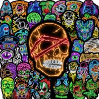 50Pcs New Halloween Neon Skeleton Stickers Waterproof Creative Decor for Laptop Luggage Papery Pop Store
