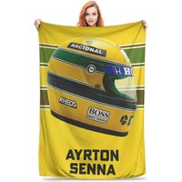 Flannel Throw Blanket Ayrton Senna 1991 Helmet Racing Warm Plush Blankets Soft Bedding for Bed Living room Home Travel Couch