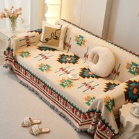 Home Sofa Cover With Tassel Living Room 3 Seater Beige Living Room Sofa Blanket Cover Double Sided Use Prevent Cat Scratch