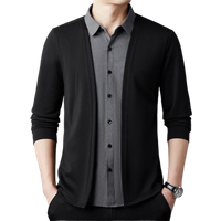 Men's Casual Long Sleeved Shirt Fake Two Piece Comfortable Outdoor Cardigan Korean Version Solid Color Fashionable Versatile Top
