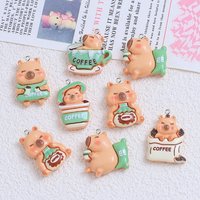 10Pcs Kawaii Cartoon Coffee Capybara Resin Charms Glossy Flatback Animals Pendants for Jewelry Making DIY Keychains Earrings