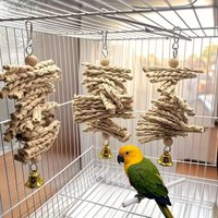 2026 Parrot Chew Toys Natural Corn Husk Braided Teething Bell String Chewing Toys For Pet Birds Entertainment And Anxiety Relief