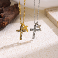 Gold Color Cross Zircon Necklace, Minimalist Short Choker for Women, Trendy Layering Jewelry Gift