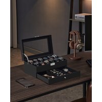SONGMICS Watch Box, Watch Case with Glass Lid, 2-Tier Watch Display Case for 12 Watches, Lockable, 1 Drawer, Bracelets image 4