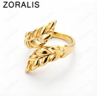 18K Gold Trendy Elegant Adjustable Leaf Ring For Women Fashion Party Birthday Engagement Wedding Charm Jewelry Gift